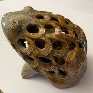 India Handcrafted Frog in frog soapstone - baby frog carved within big frog